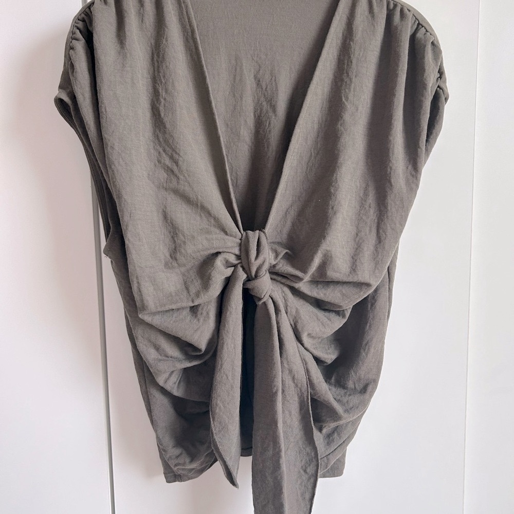 Zara Gray Tie-Front Relaxed Blouse